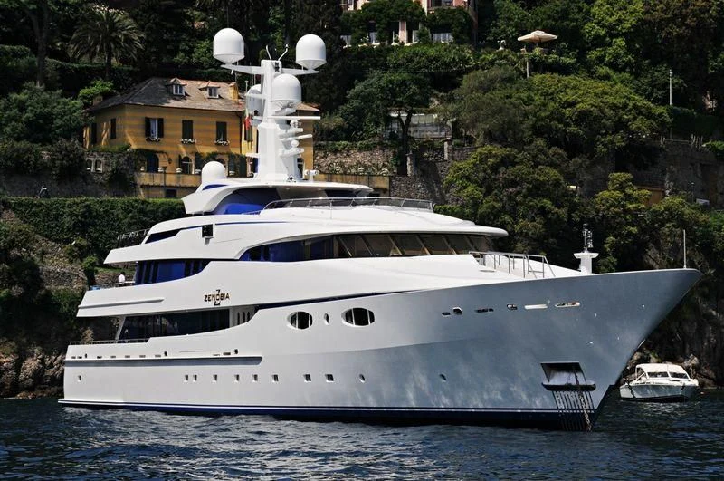 a white yacht in the water aboard ZENOBIA Yacht for Sale