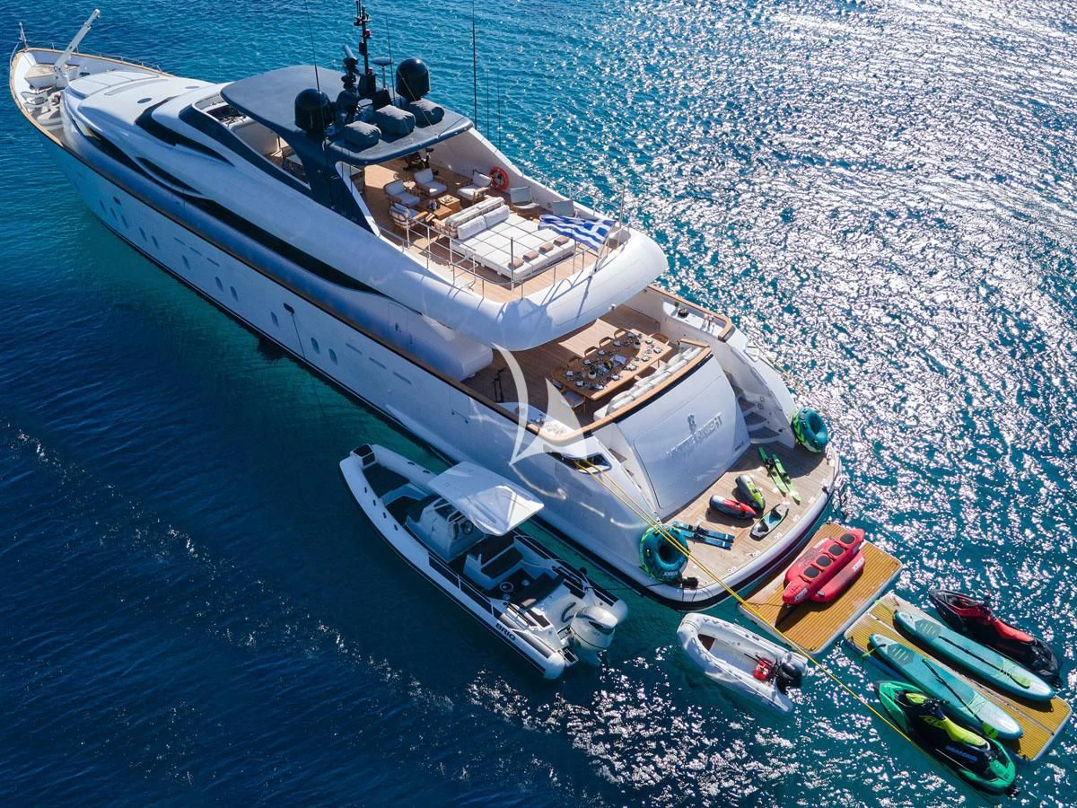 a high angle view of a military boat aboard WHITE KNIGHT Yacht for Sale