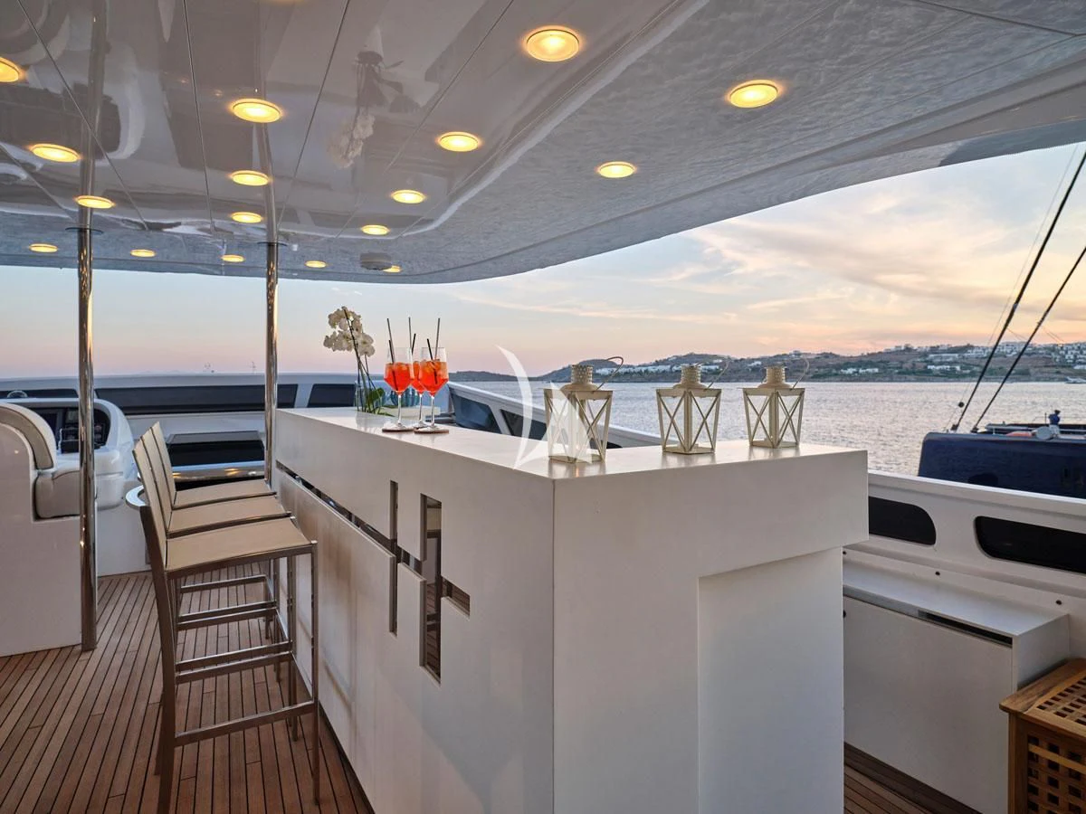 a boat with white furniture aboard WHITE KNIGHT Yacht for Sale