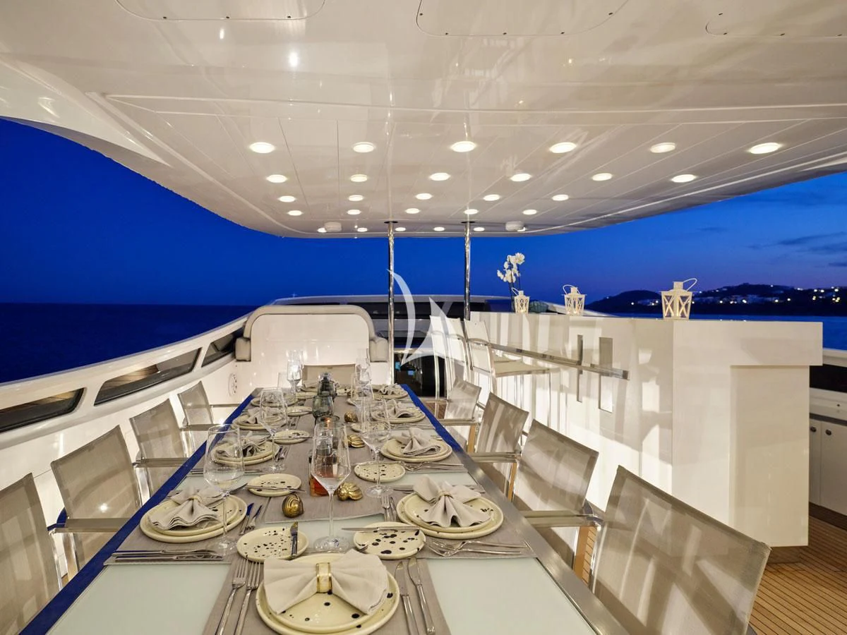 a large kitchen with a large island aboard WHITE KNIGHT Yacht for Sale
