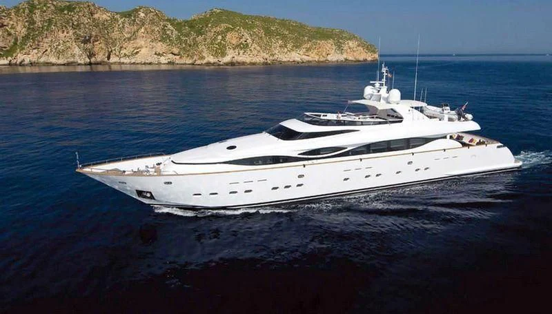 a white yacht on the water aboard WHITE KNIGHT Yacht for Sale