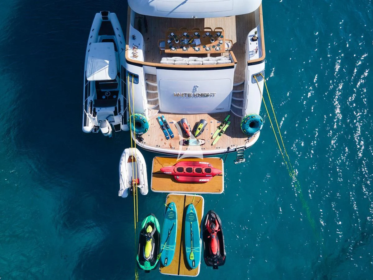 a boat with a rope attached to it aboard WHITE KNIGHT Yacht for Sale