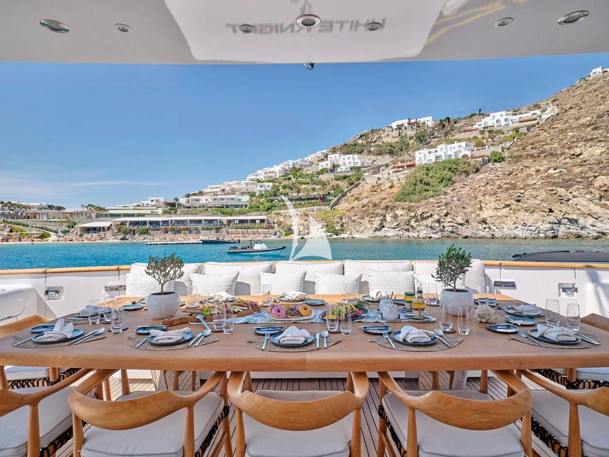 a table set for a meal aboard WHITE KNIGHT Yacht for Sale