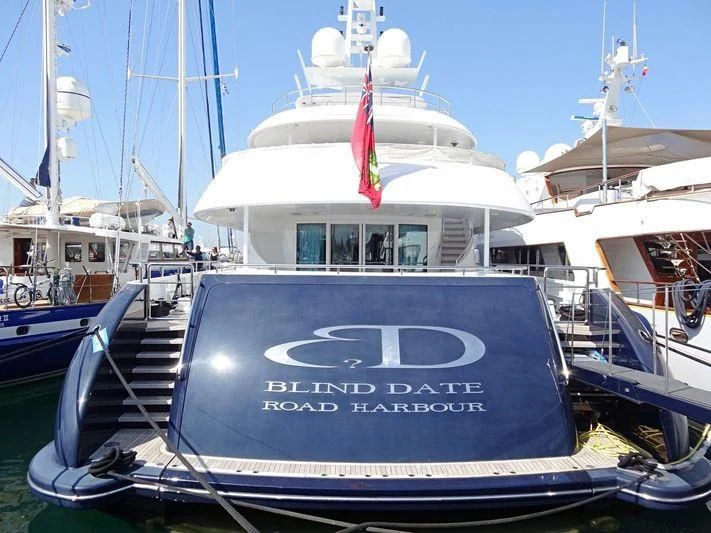 a boat in a harbor aboard BLIND DATE Yacht for Sale