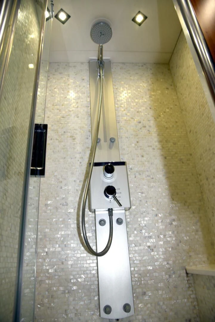 a large metal pipe in a room aboard SAVI II Yacht for Sale