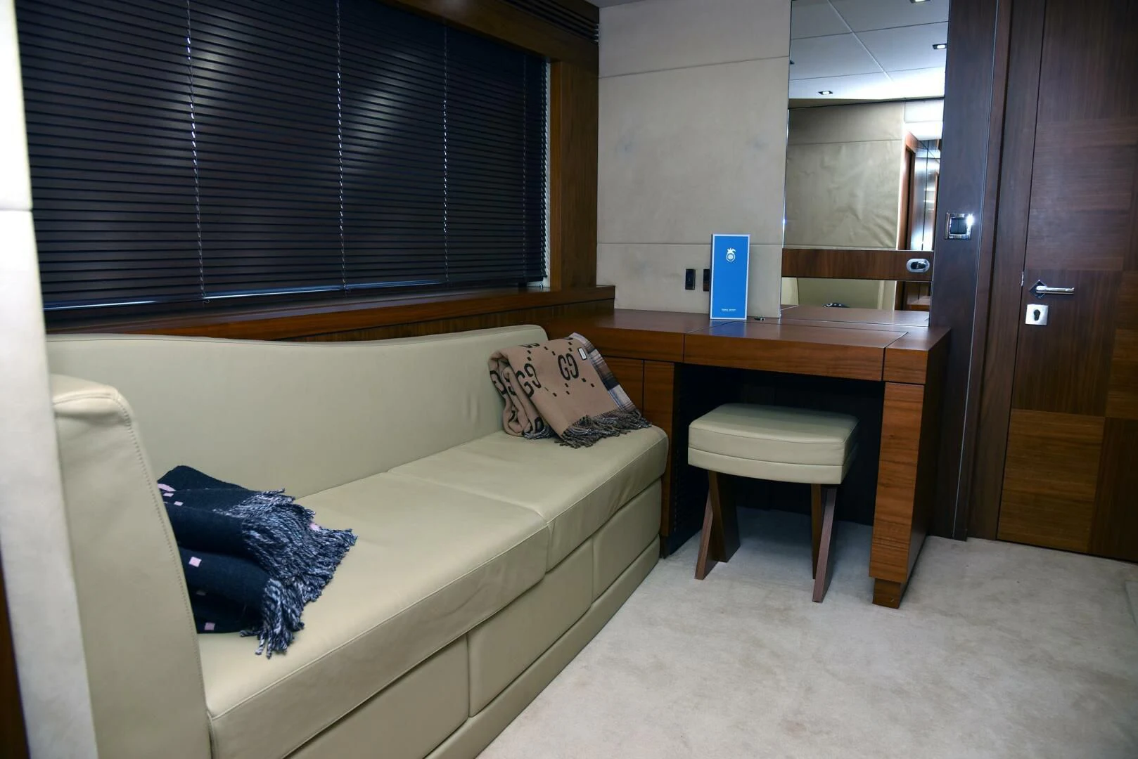 a bed in a room aboard SAVI II Yacht for Sale