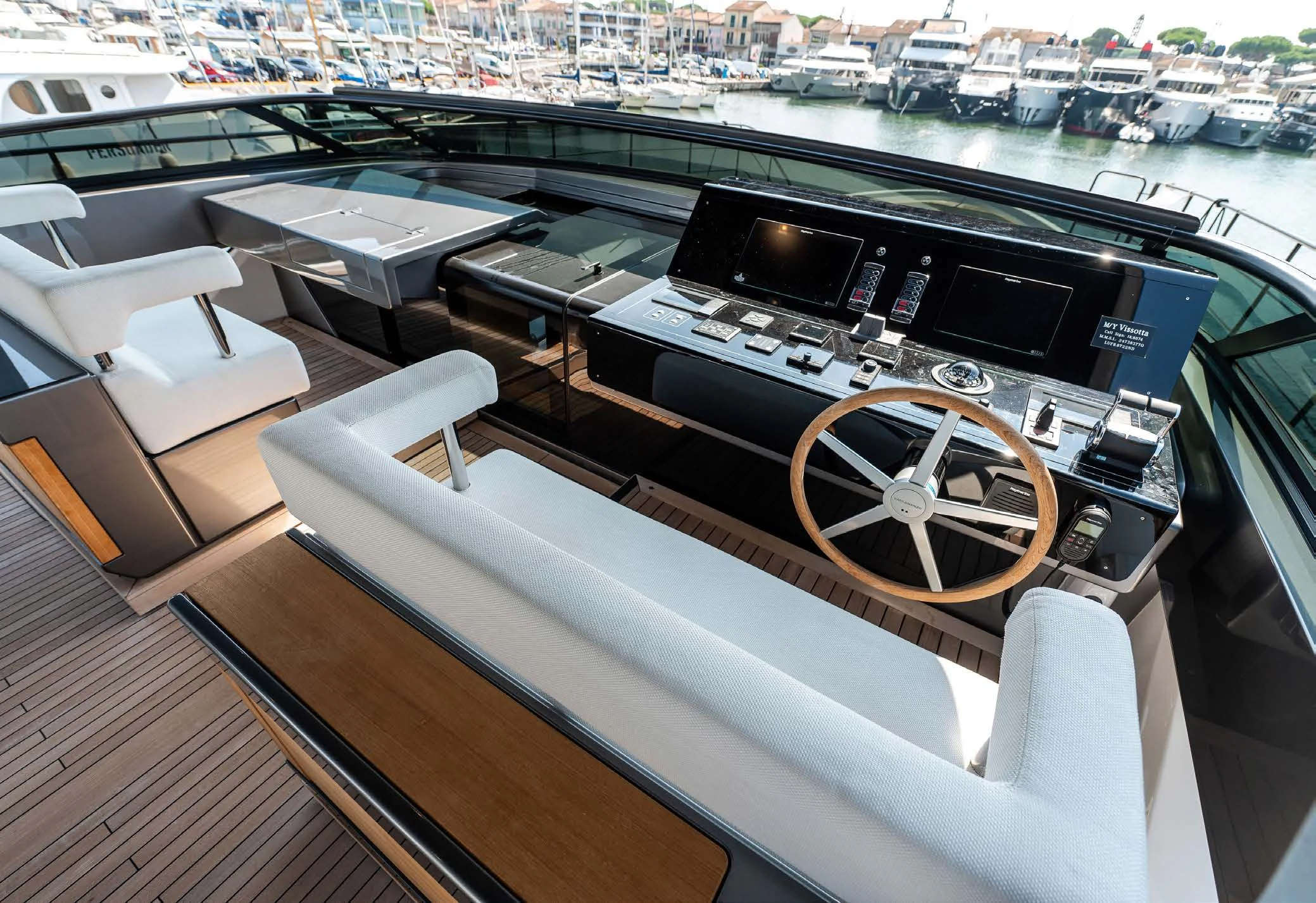 a model of a boat on a deck aboard VISSOTTA Yacht for Sale