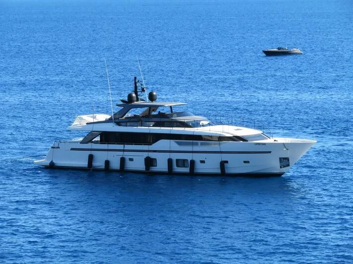 a white yacht in the water aboard VISSOTTA Yacht for Sale