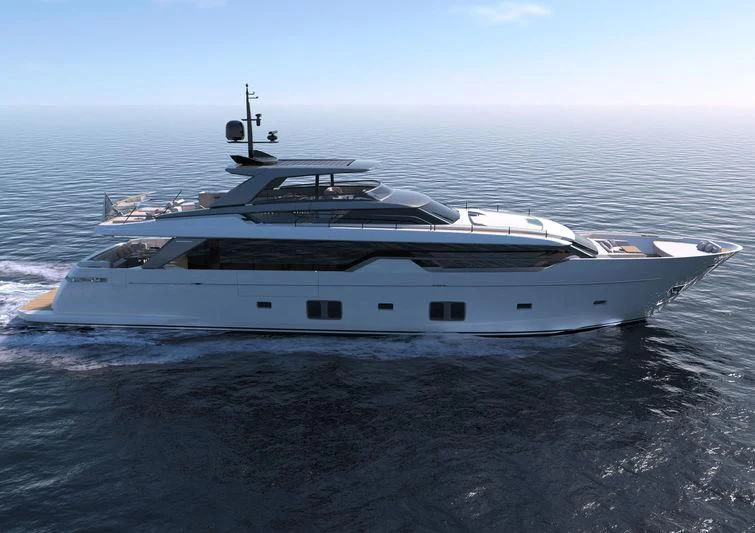 a white yacht in the water aboard VISSOTTA Yacht for Sale