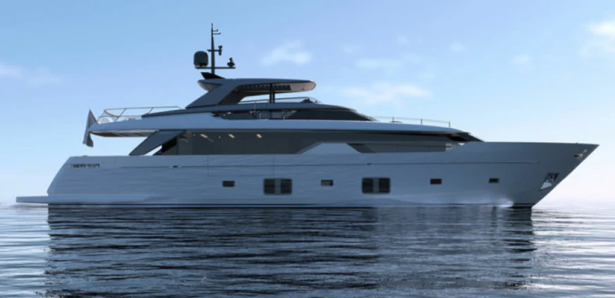 a large white ship in the water aboard VISSOTTA Yacht for Sale