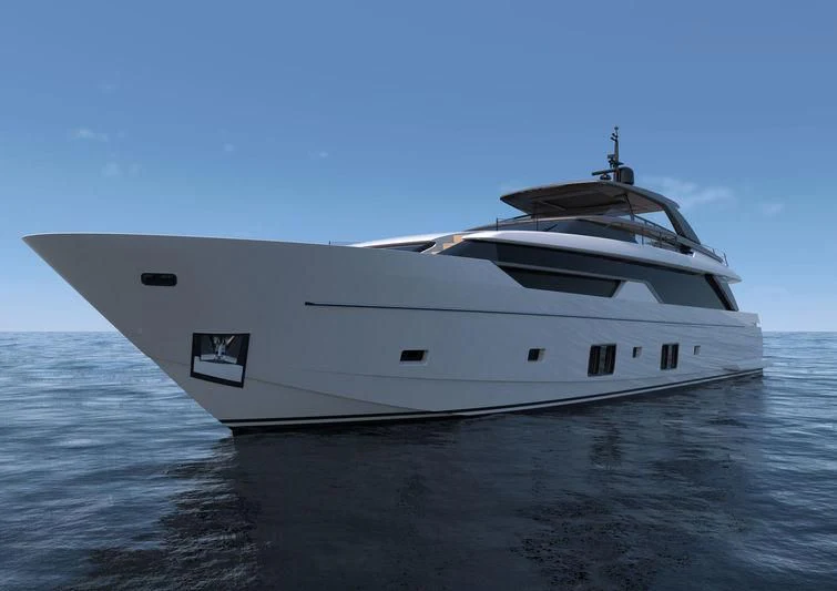 a white yacht on the water aboard VISSOTTA Yacht for Sale