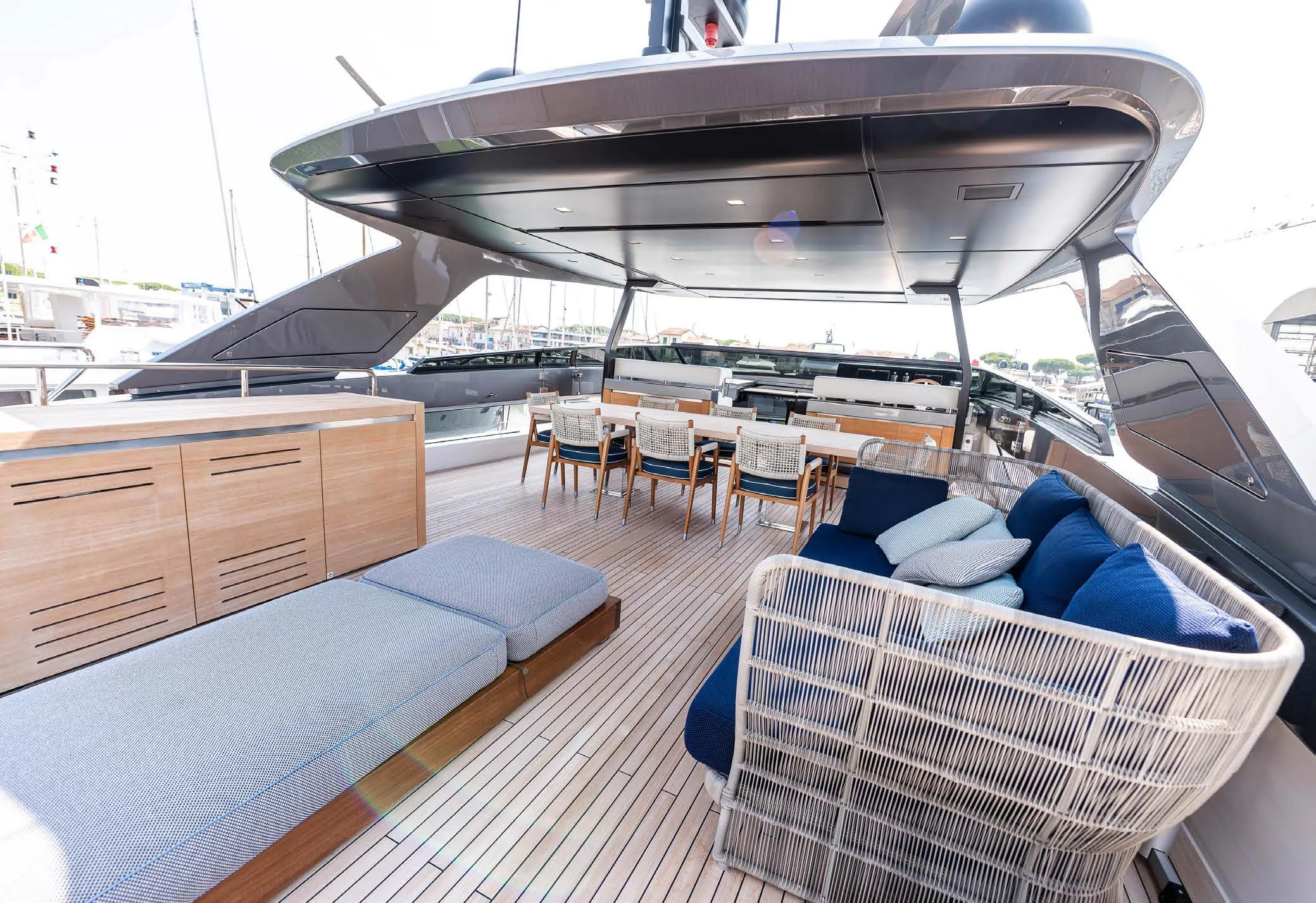 a boat with a bed and a couch aboard VISSOTTA Yacht for Sale