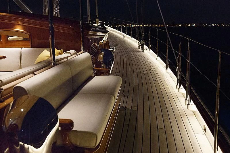 a boat on a dock aboard WISP Yacht for Sale