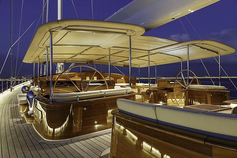 a large boat in a large body of water aboard WISP Yacht for Sale
