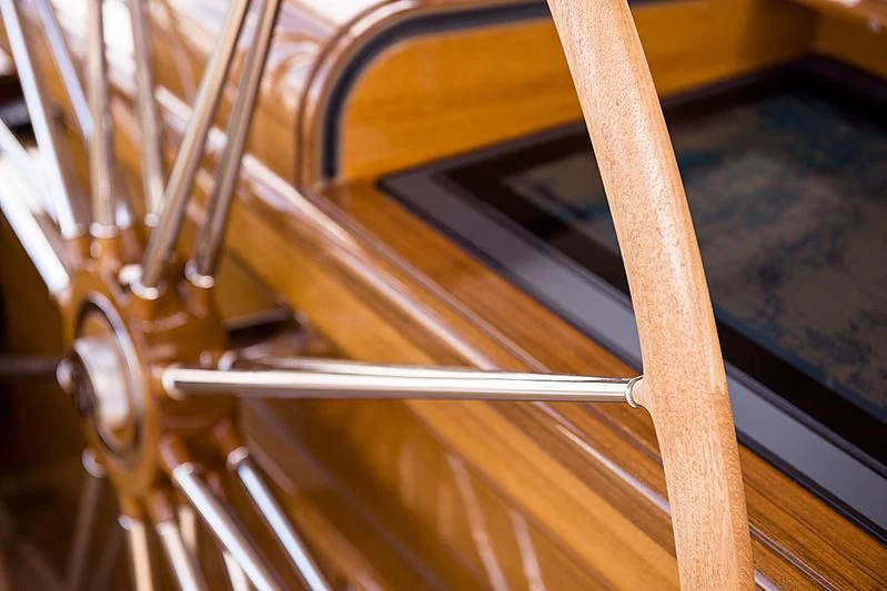 a close-up of several wooden beams aboard WISP Yacht for Sale
