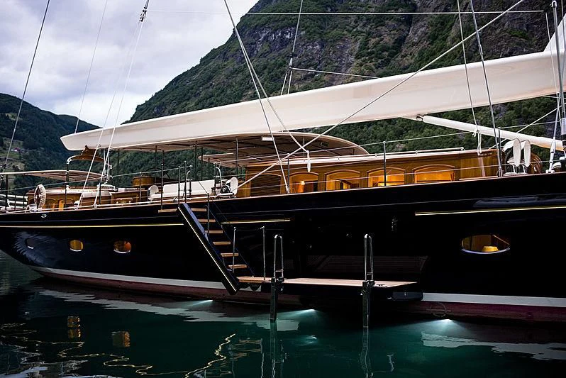 a couple of boats sit in a harbor aboard WISP Yacht for Sale