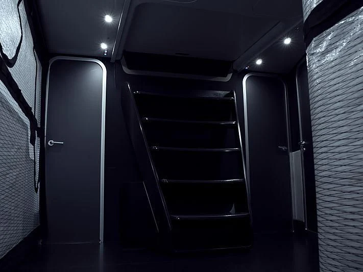 a black door and a silver door aboard BULLITT Yacht for Sale