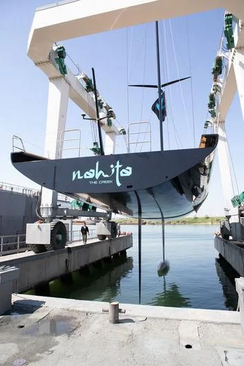 a boat docked at a pier aboard BULLITT Yacht for Sale