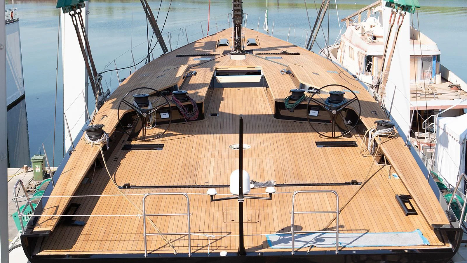 a large ship docked aboard BULLITT Yacht for Sale