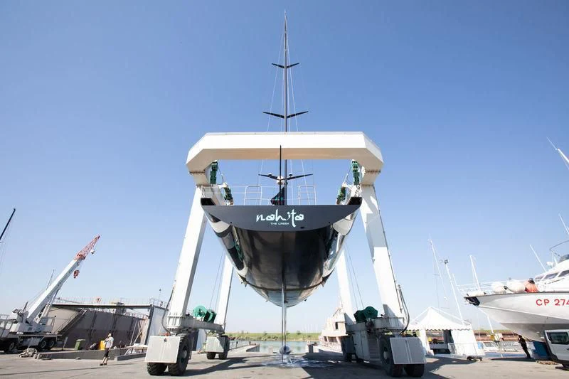 a white and black boat aboard BULLITT Yacht for Sale