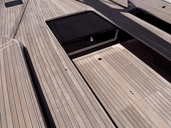 a deck with a grill aboard BULLITT Yacht for Sale