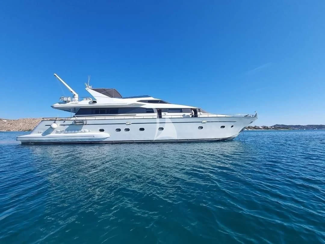 a white yacht in the water aboard ILLYA F Yacht for Charter