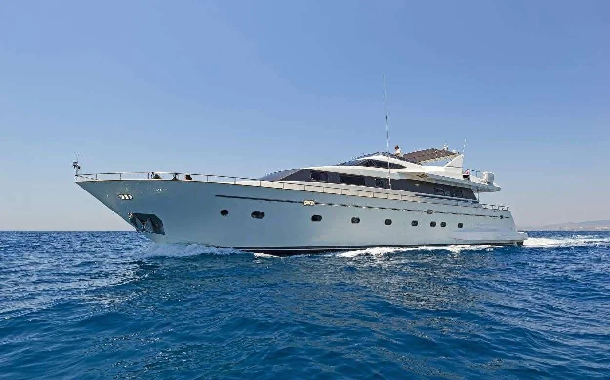 a white yacht in the water aboard ILLYA F Yacht for Charter