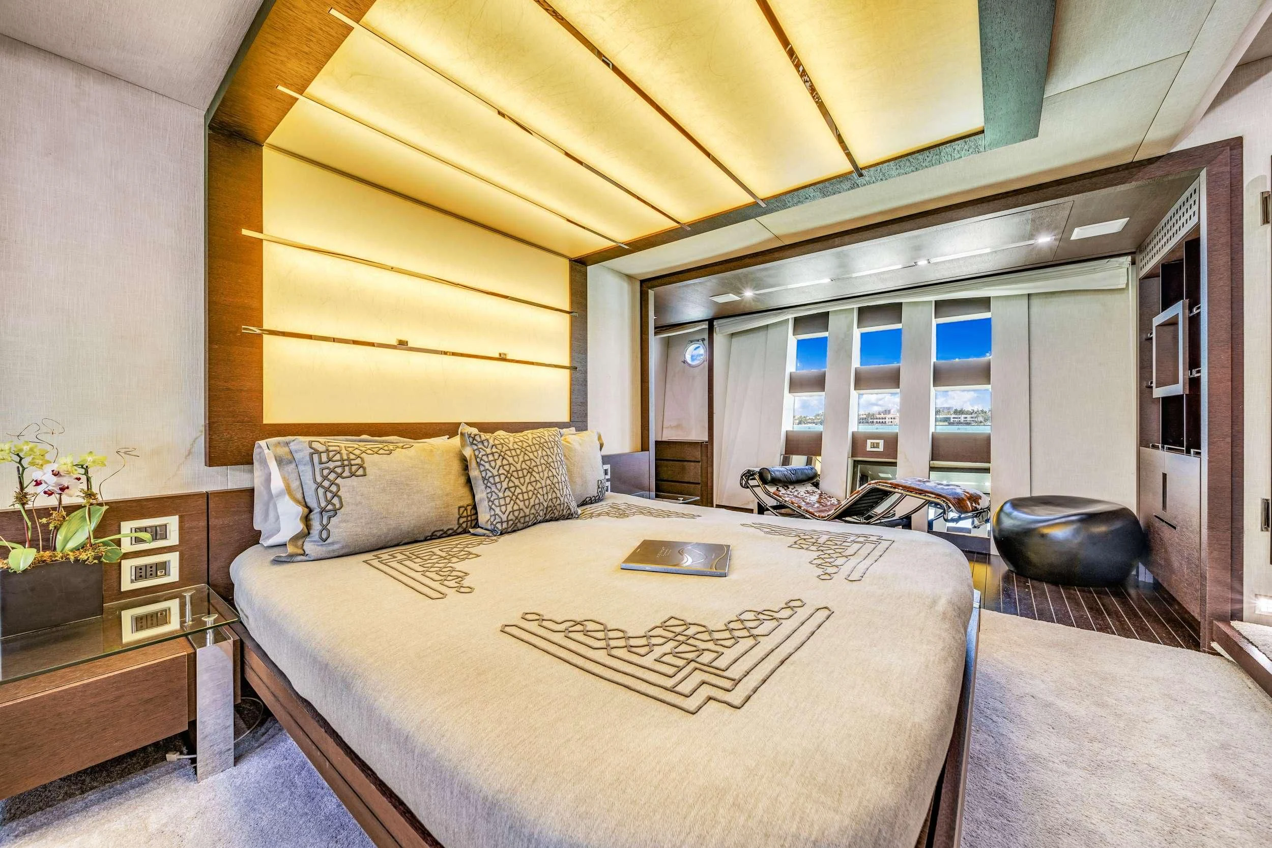 a bed in a room aboard SETTE Yacht for Sale