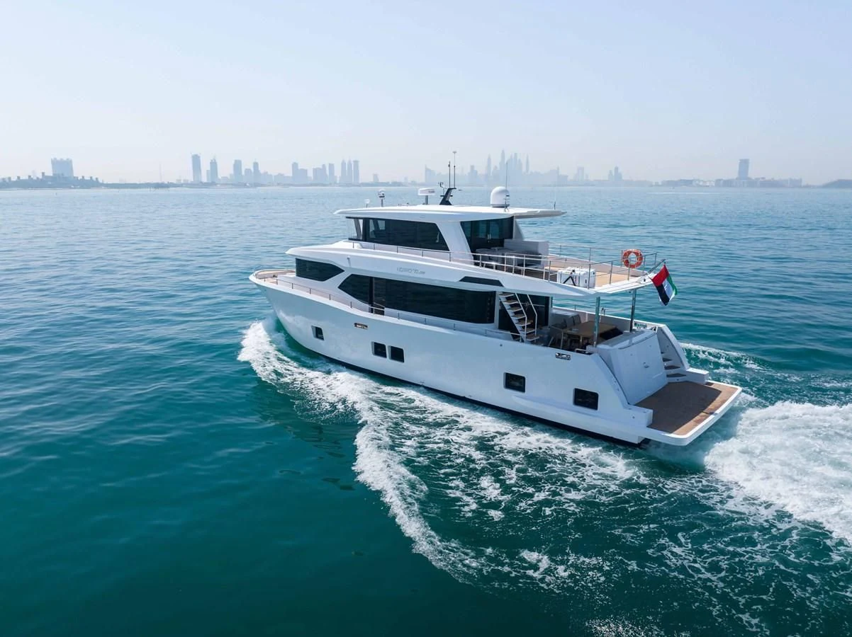 a boat on the water aboard NOMAD 70 SUV Yacht for Sale