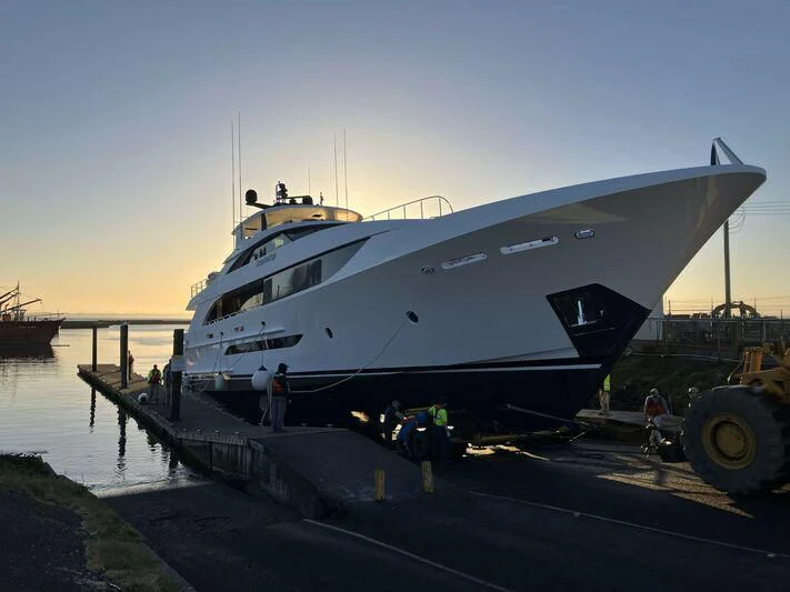 a boat docked at a pier aboard SEAS THE DAY Yacht for Sale