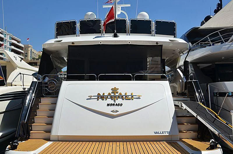 a boat with a gold star on the front aboard NATALI OF MONACO Yacht for Sale