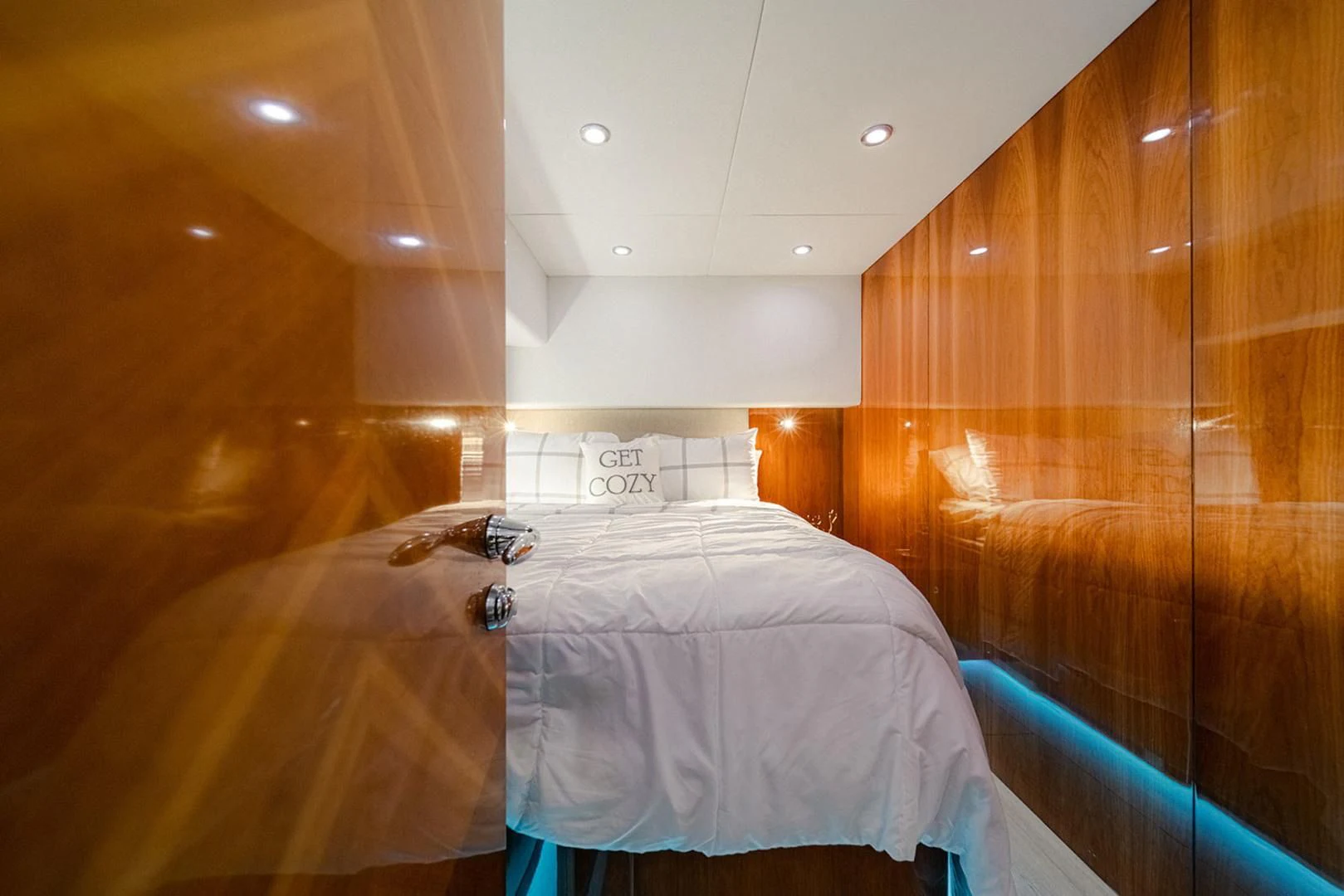a couple of beds in a room aboard SOUL MATES Yacht for Sale