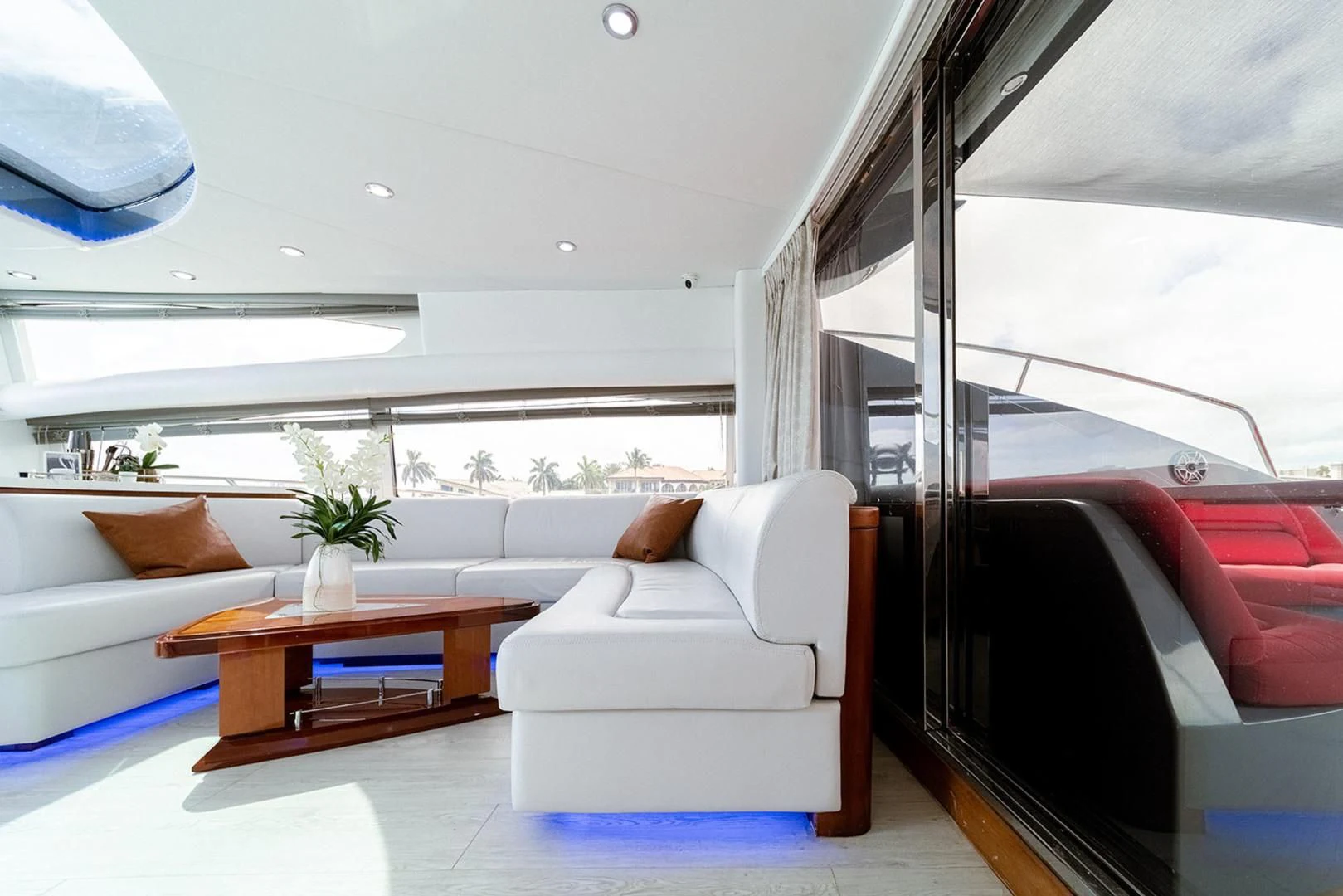 a room with a couch and a table aboard SOUL MATES Yacht for Sale