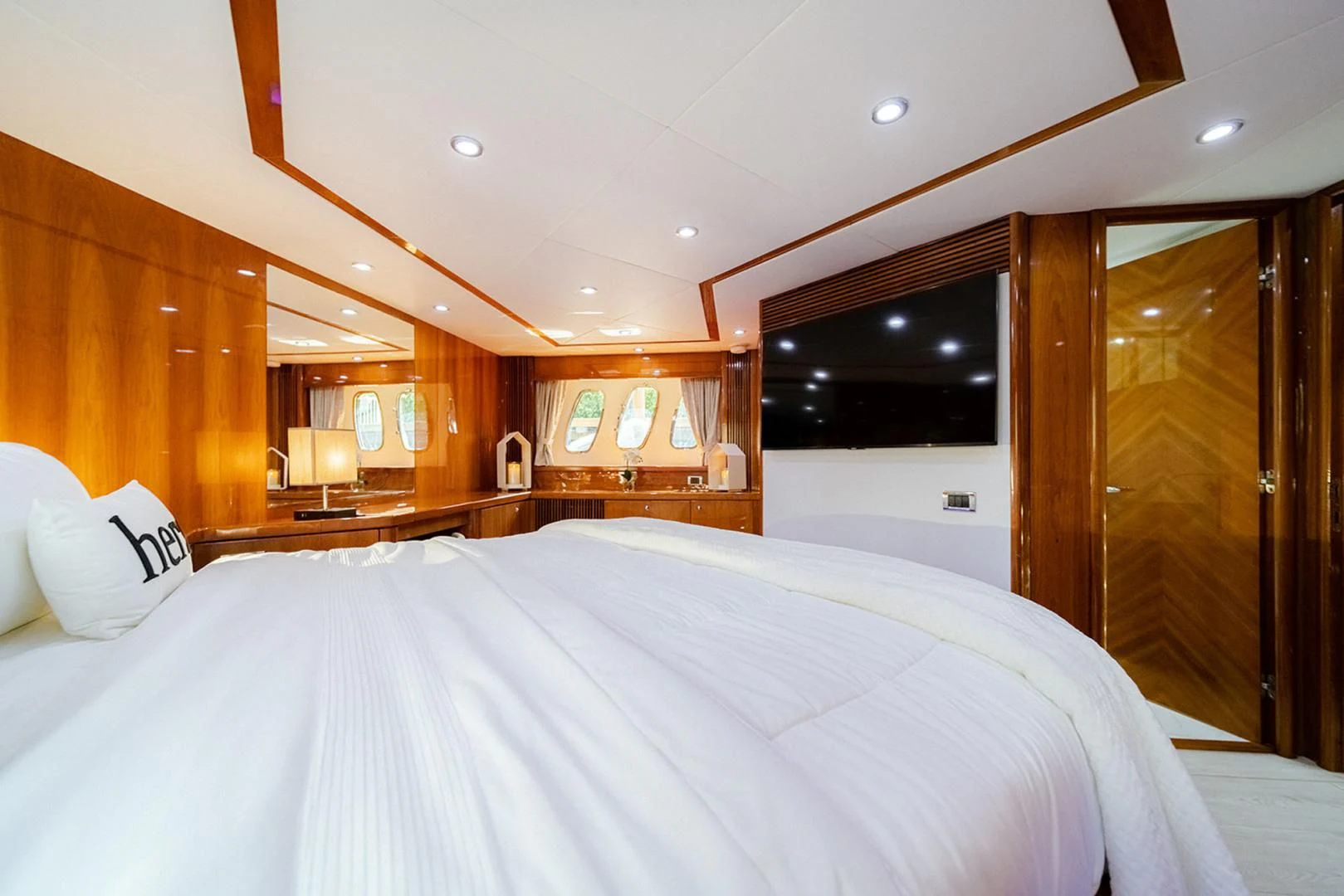 a bed in a room aboard SOUL MATES Yacht for Sale