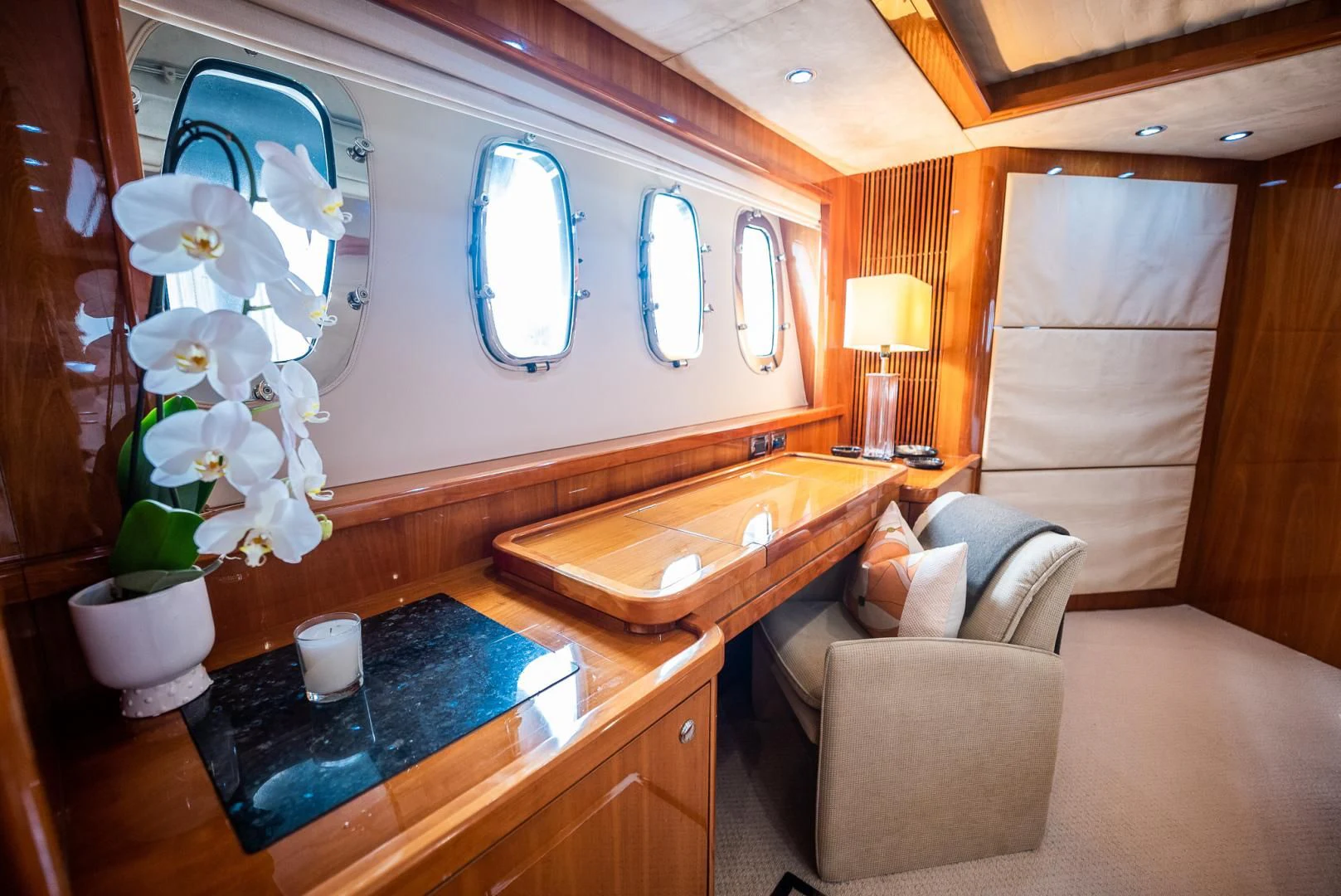 a room with a table and chairs aboard DELFINO Yacht for Sale