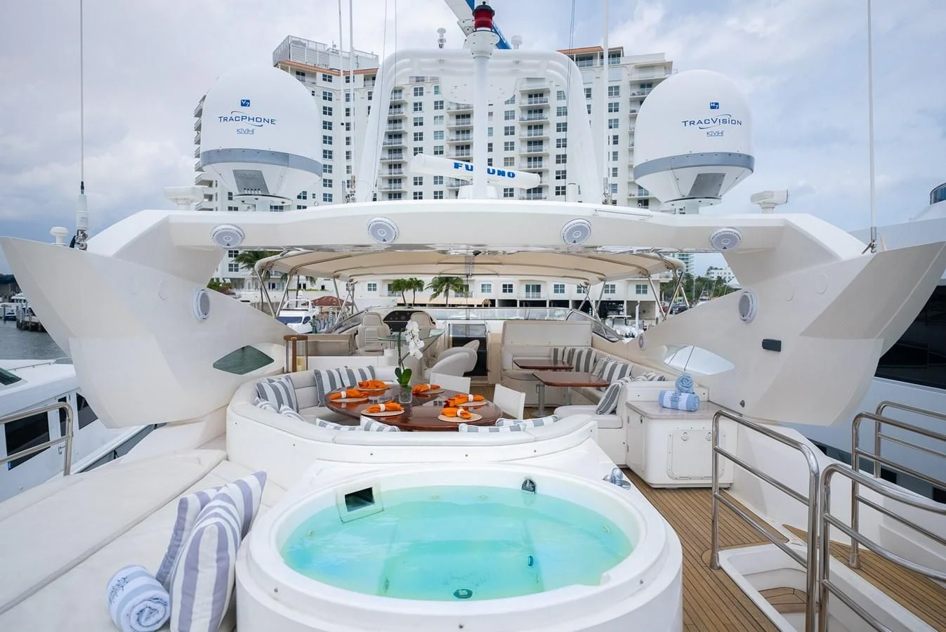 a large cruise ship docked aboard DELFINO Yacht for Sale