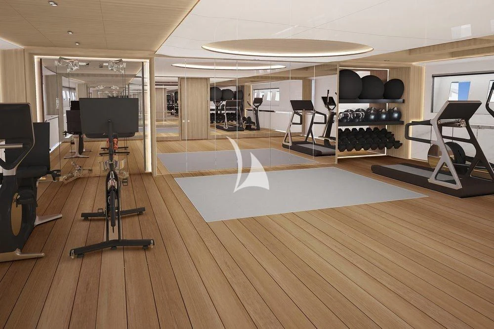 a gym with exercise equipment aboard LASATA Yacht for Sale