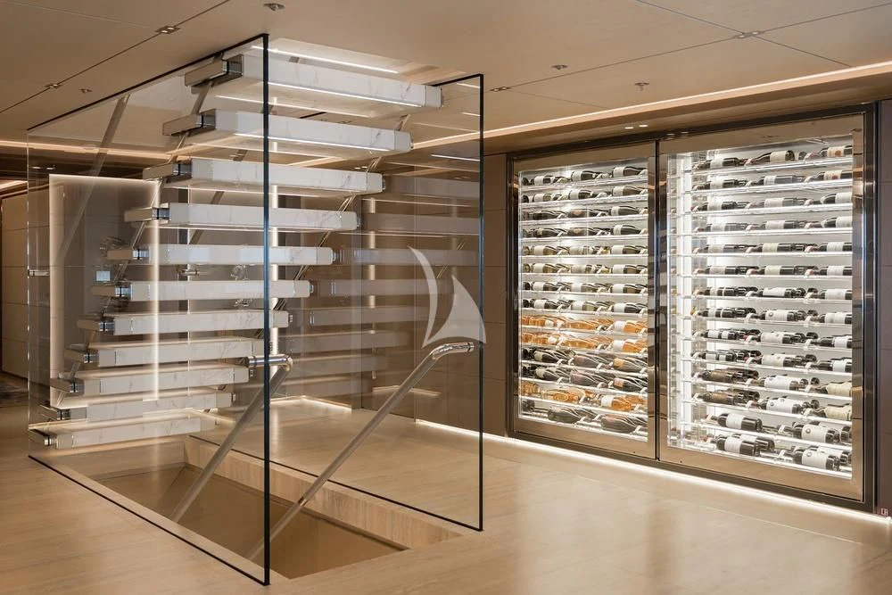 a large room with shelves aboard LASATA Yacht for Sale
