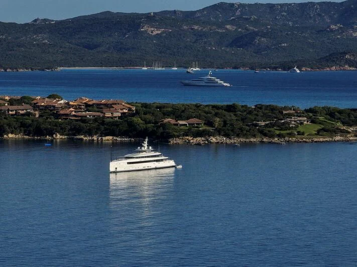 a boat sailing in the water aboard LASATA Yacht for Sale