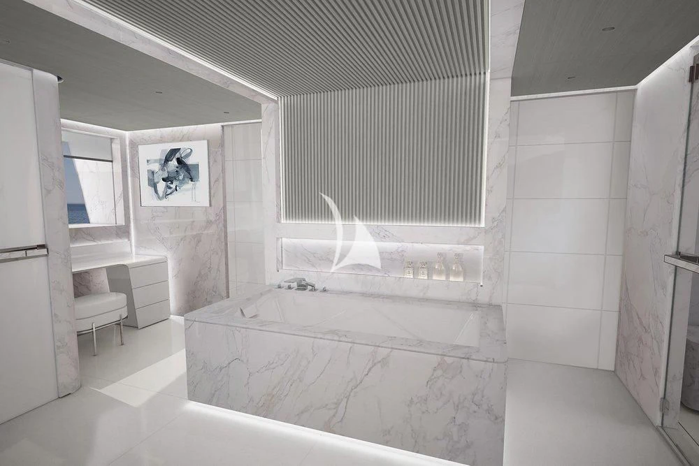 a large white bathroom aboard LASATA Yacht for Sale