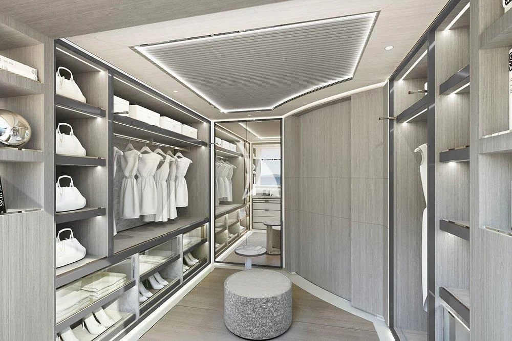 a large bathroom with glass doors aboard LASATA Yacht for Sale
