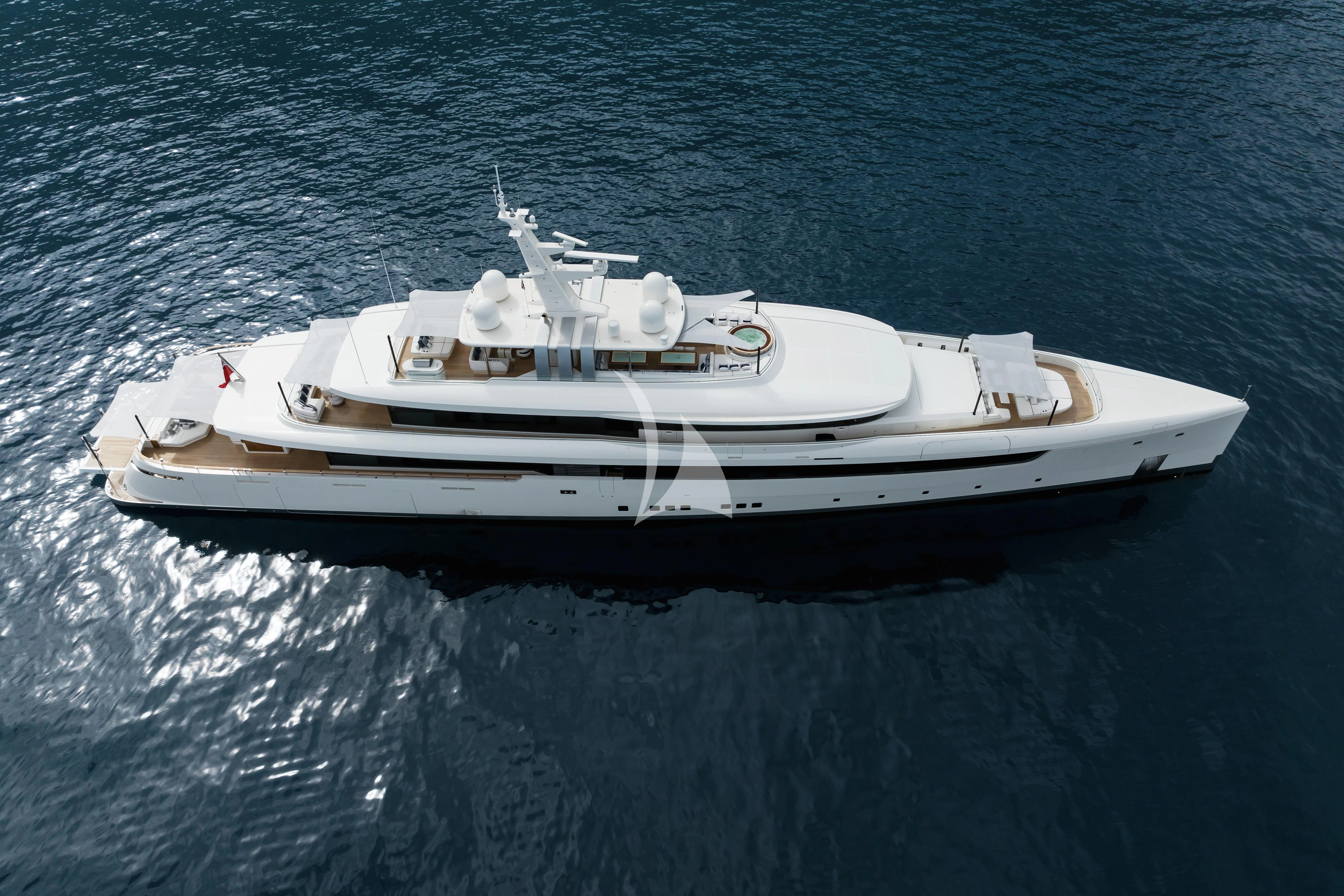 a white yacht in the water aboard LASATA Yacht for Sale