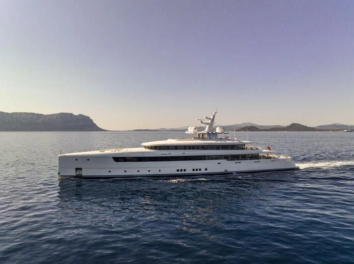 a white yacht in the water aboard LASATA Yacht for Sale