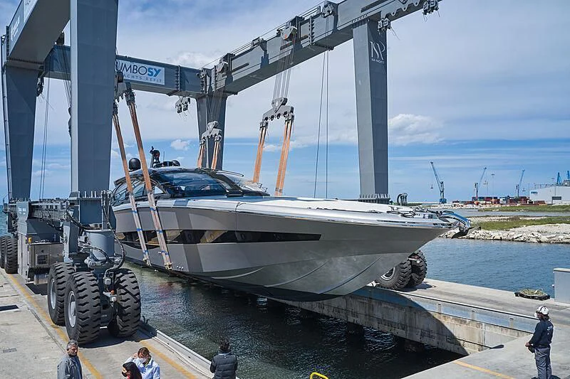 a boat on a trailer aboard ALDABRA Yacht for Sale