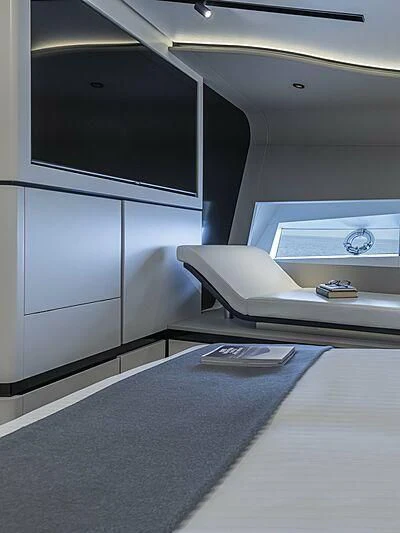 a room with a desk and a computer aboard ALDABRA Yacht for Sale