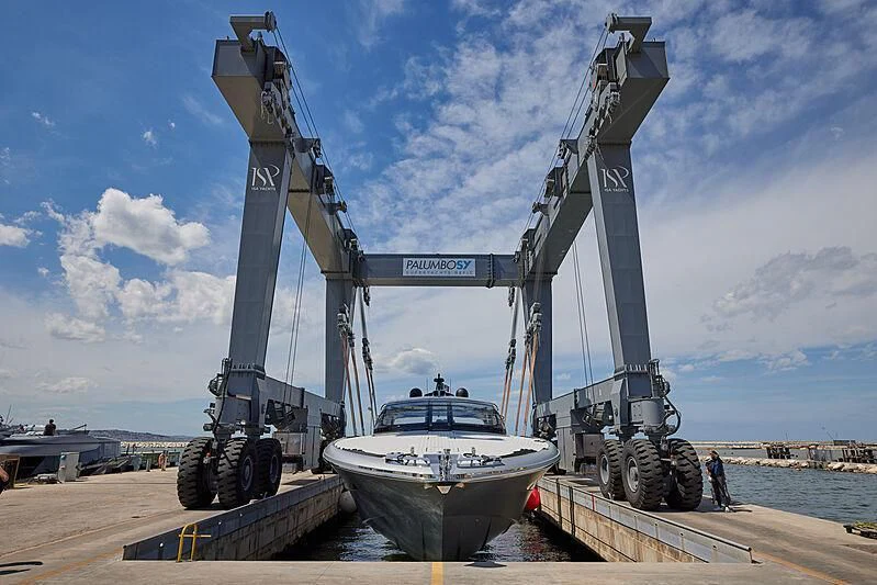 a boat is parked at a dock aboard ALDABRA Yacht for Sale