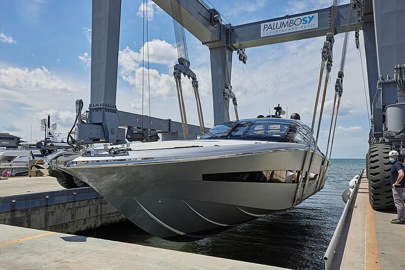 a boat docked at a pier aboard ALDABRA Yacht for Sale