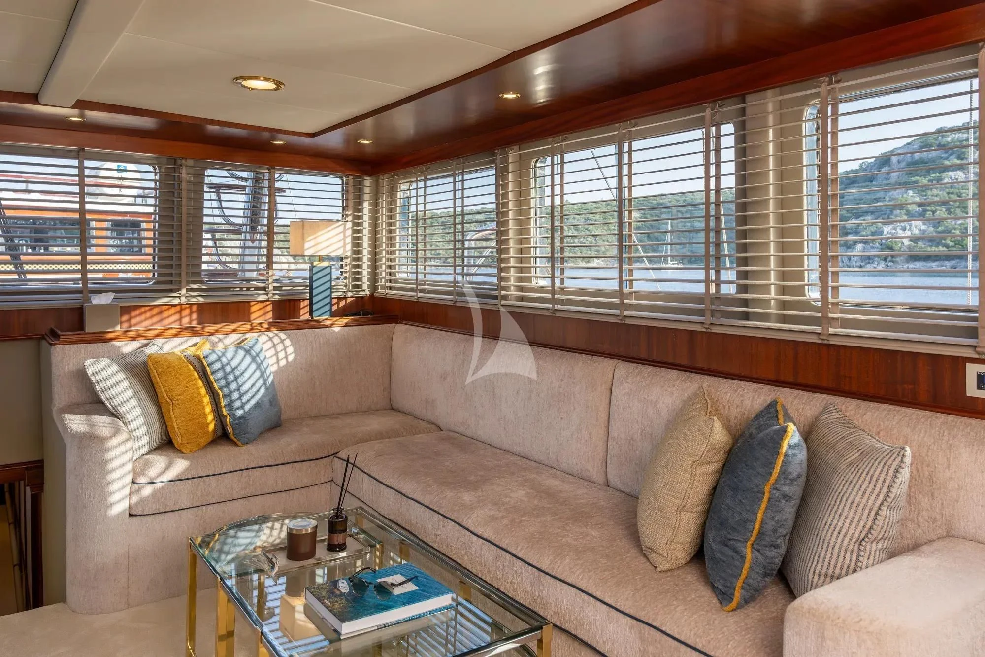 a couch with pillows and pillows aboard NURTEN A Yacht for Sale