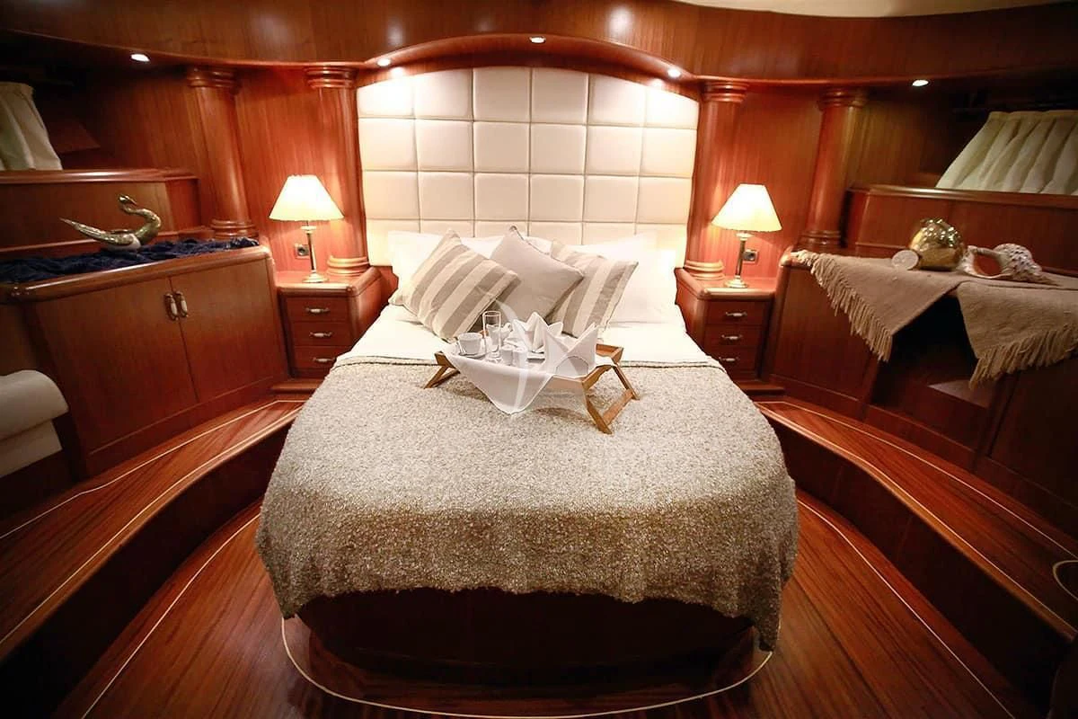 a couple of beds in a hotel room aboard NURTEN A Yacht for Sale