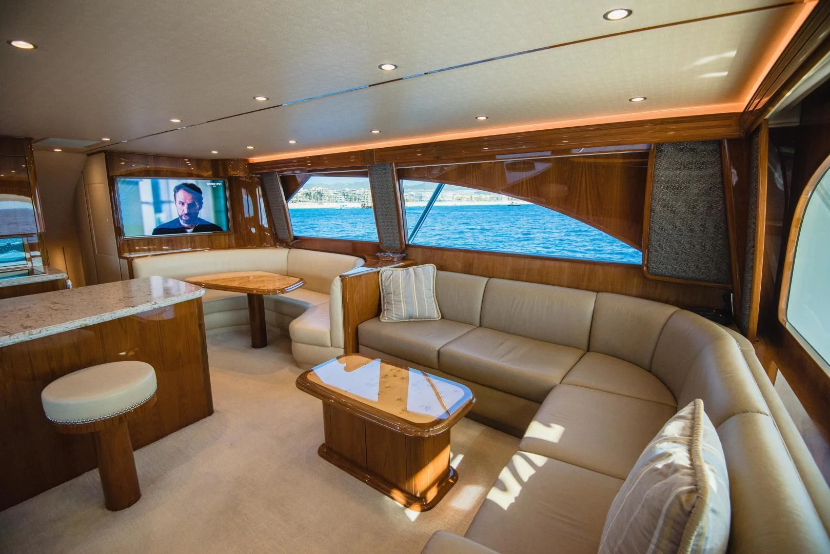 a living room with a large window aboard C STUDENT Yacht for Sale